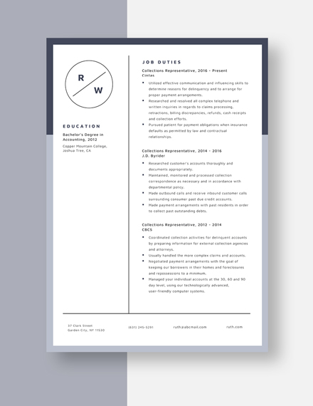Collections Representative Resume Template