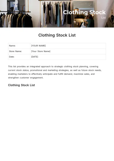 Free Clothing Stock List Template to Edit Online