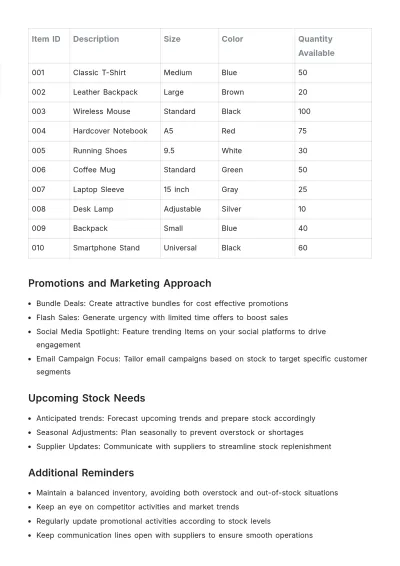 Free Clothing Stock List Template to Edit Online