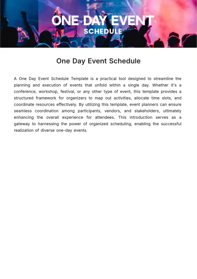 Free One Day Event Schedule Template to Edit Online