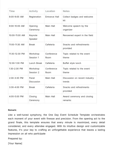 Free One Day Event Schedule Template to Edit Online