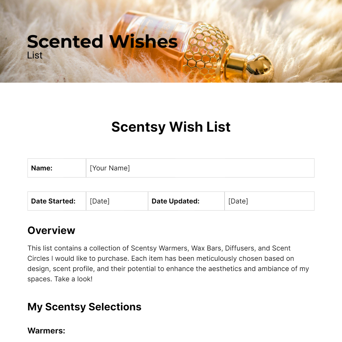 Scentsy Wish List Template