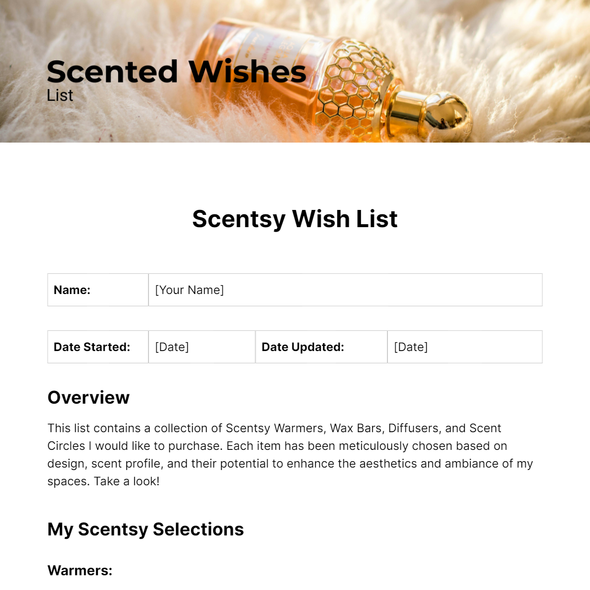 Scentsy Wish List Template - Edit Online & Download