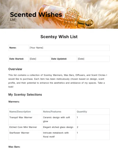 Free Scentsy Wish List Template to Edit Online