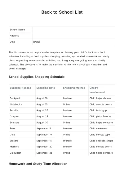 Free Back To School List Template to Edit Online