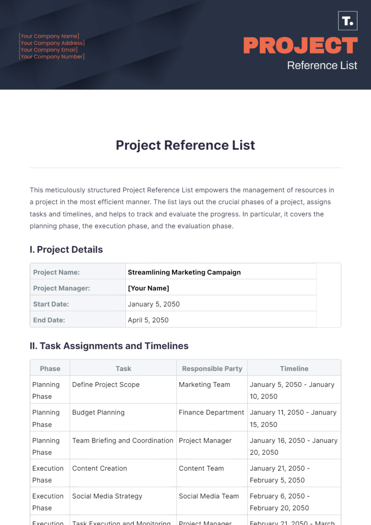 Project Reference List Template - Edit Online & Download