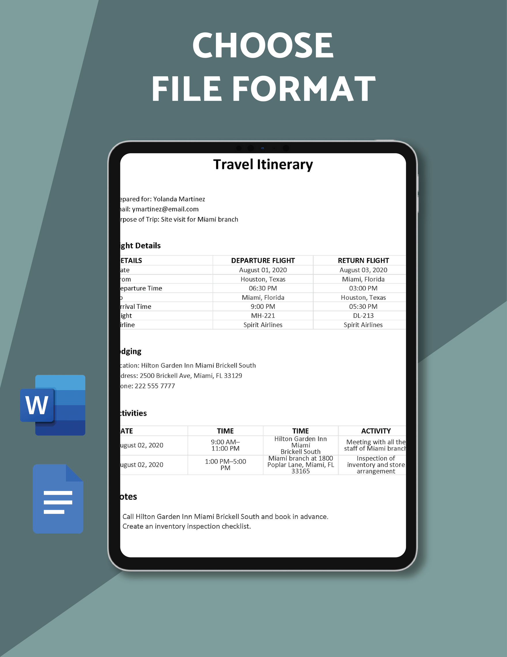 Blank Travel Itinerary Template