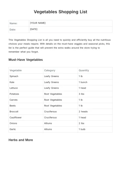 Free Vegetables Shopping List Template to Edit Online