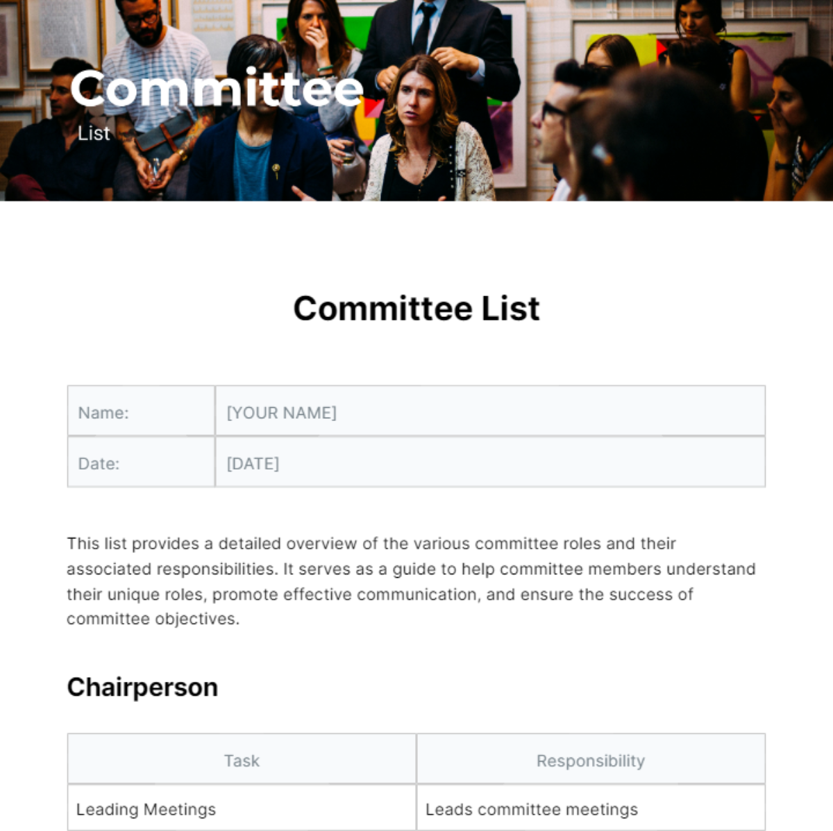 Committee List Template