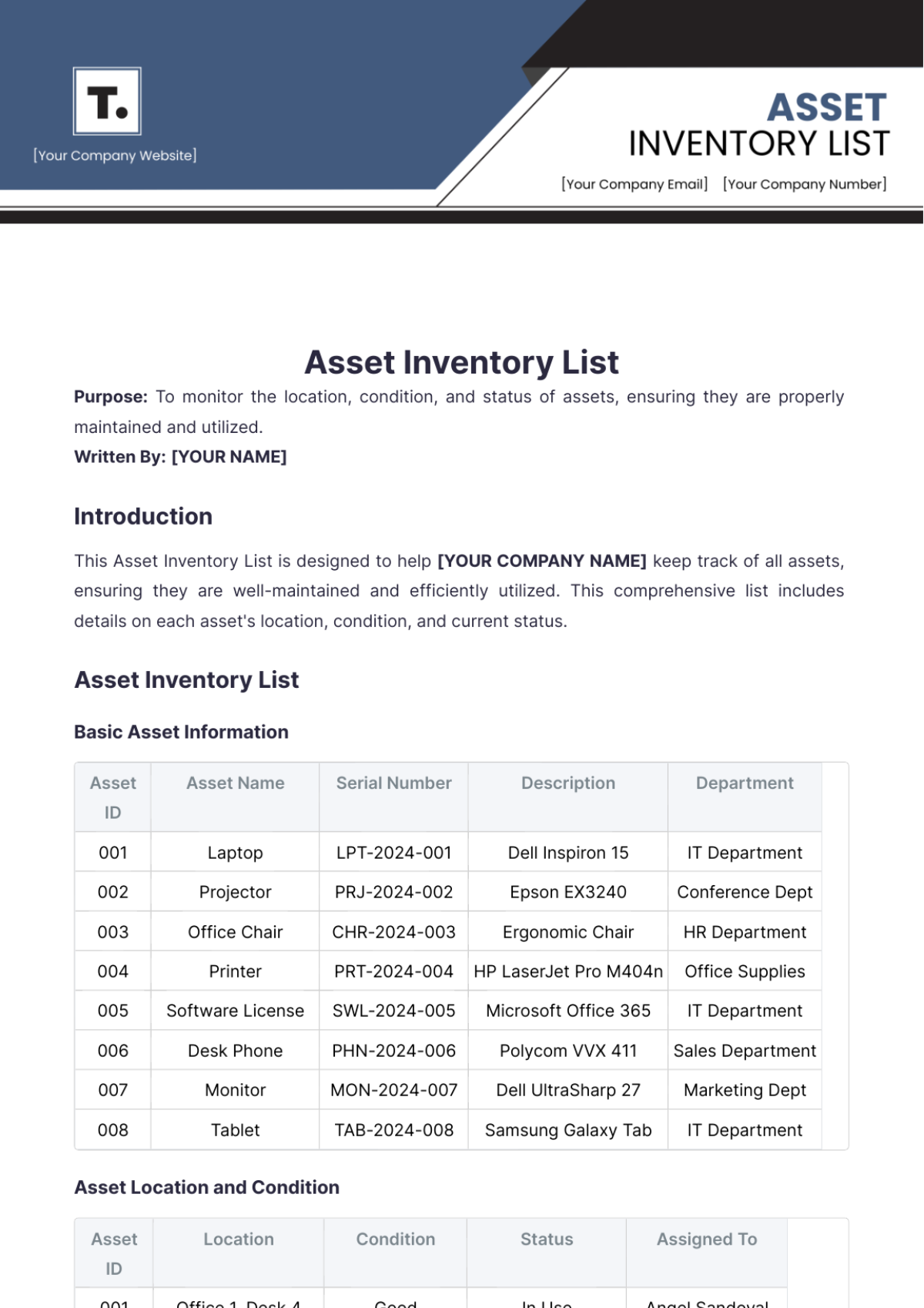 Asset Inventory List Template - Edit Online & Download