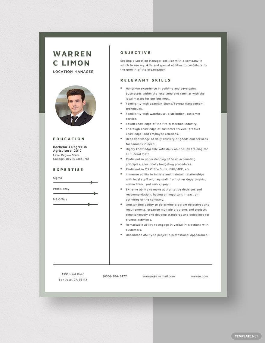 Location Manager Resume in Word, Apple Pages