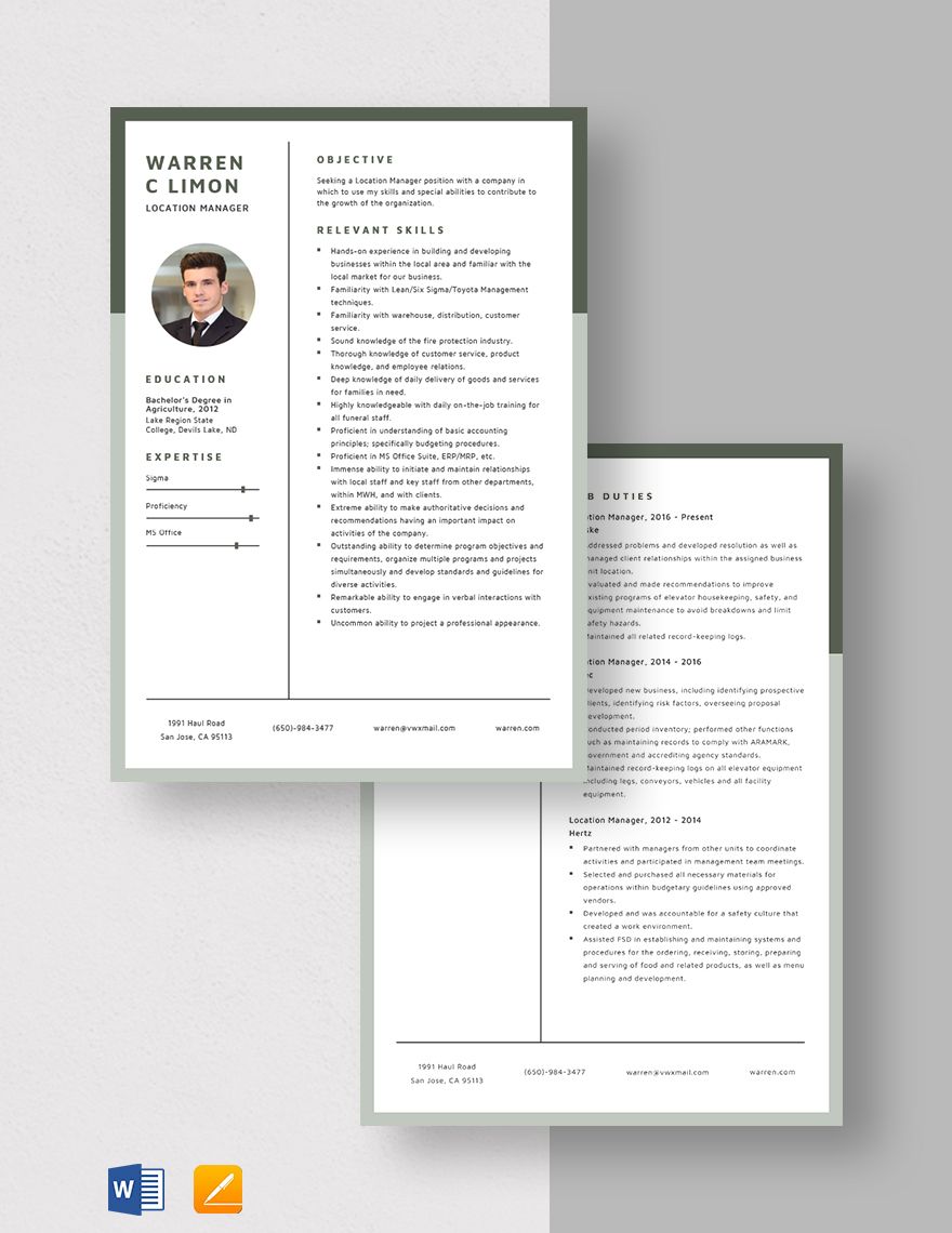 Location Manager Resume