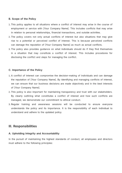 Free Legal Employment & Labor Conflict of Interest Policy Template to Edit Online