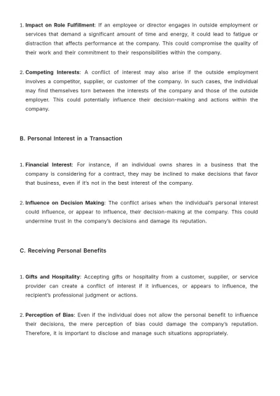 Free Legal Employment & Labor Conflict of Interest Policy Template to Edit Online