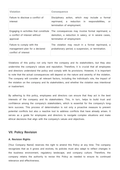Free Legal Employment & Labor Conflict of Interest Policy Template to Edit Online