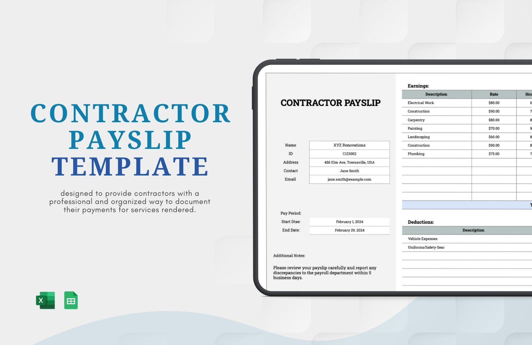 Contractor Payslip Template