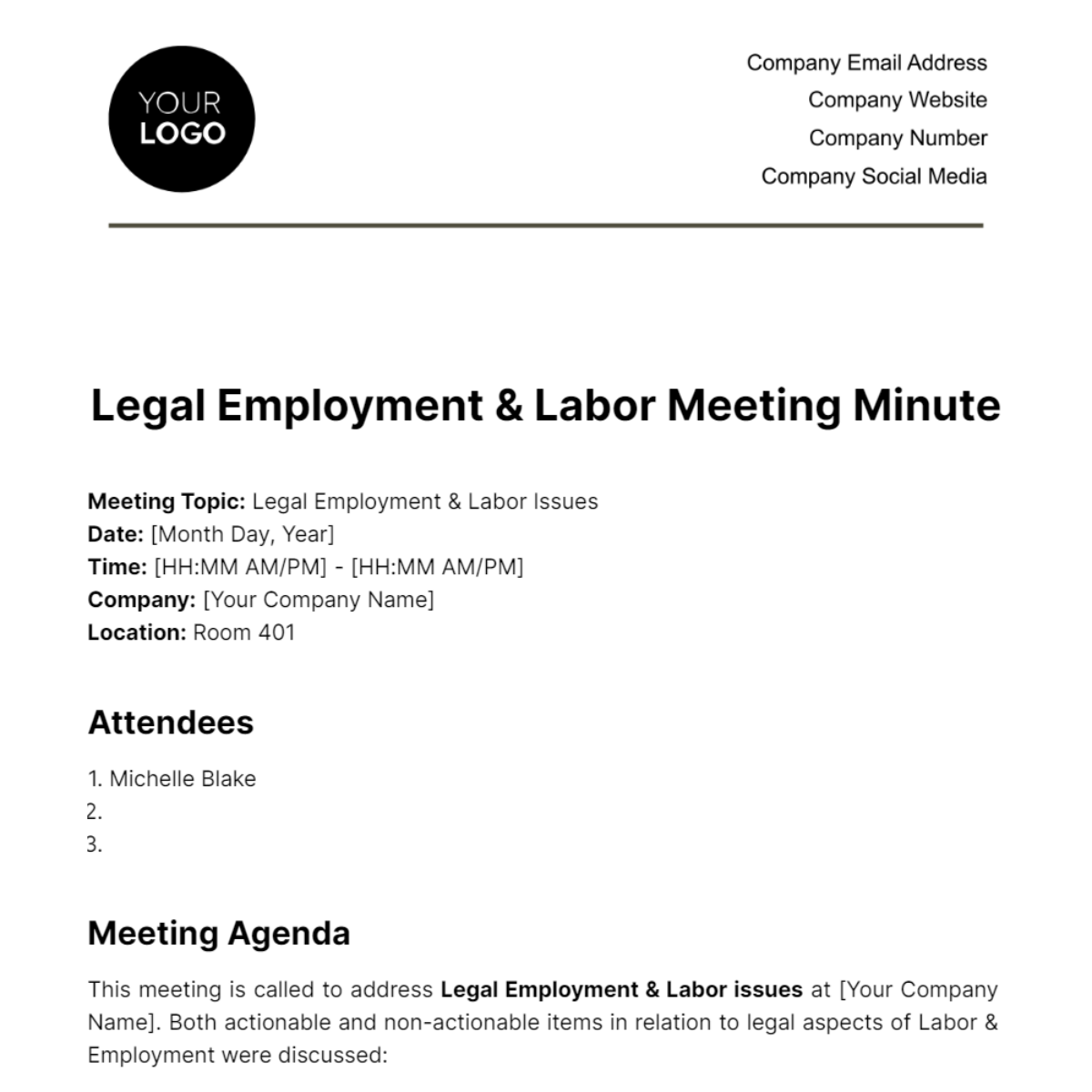 Free Legal Employment & Labor Meeting Minute Template