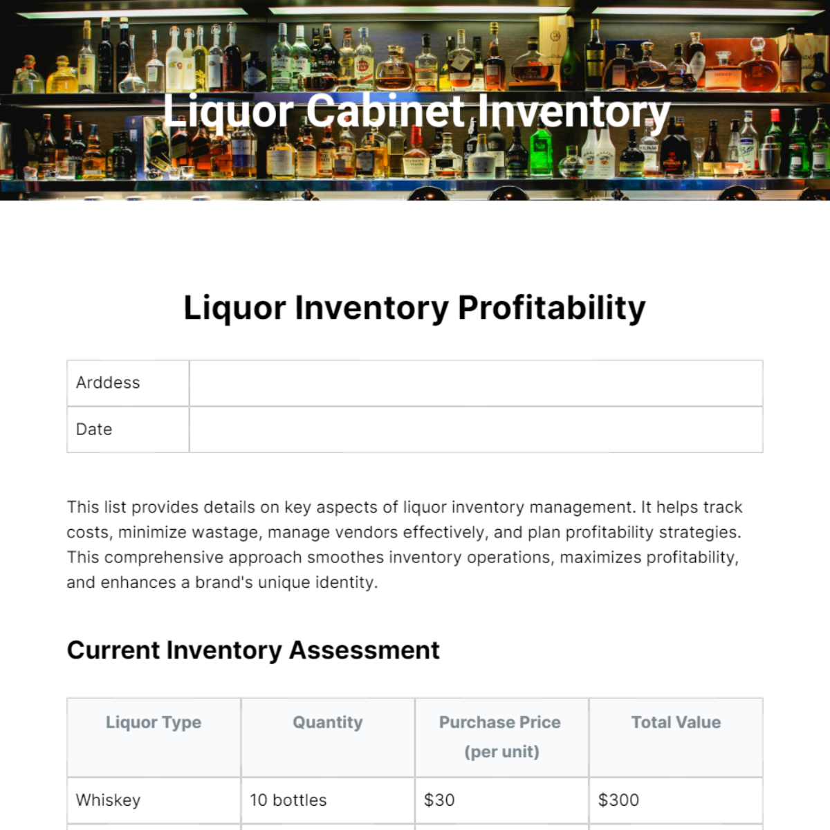 Liquor Inventory List Template