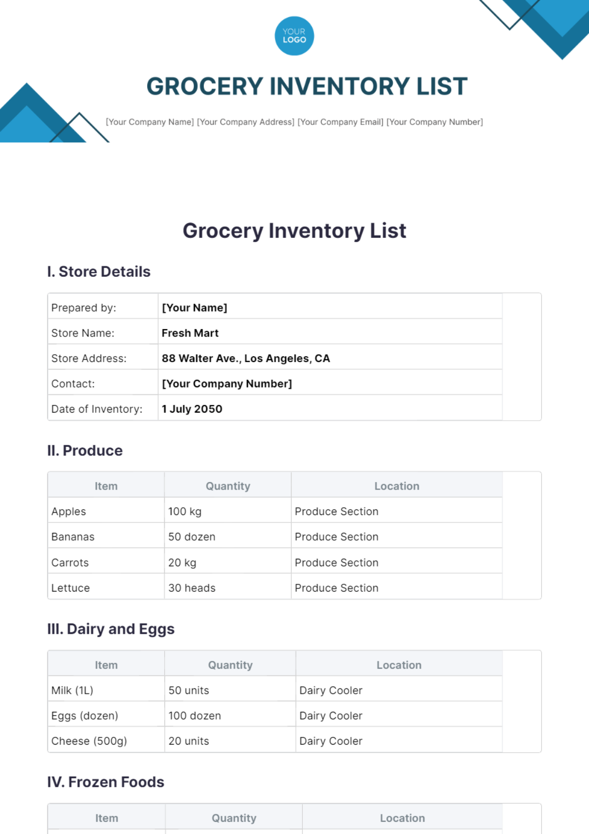 Grocery Inventory List Template - Edit Online & Download