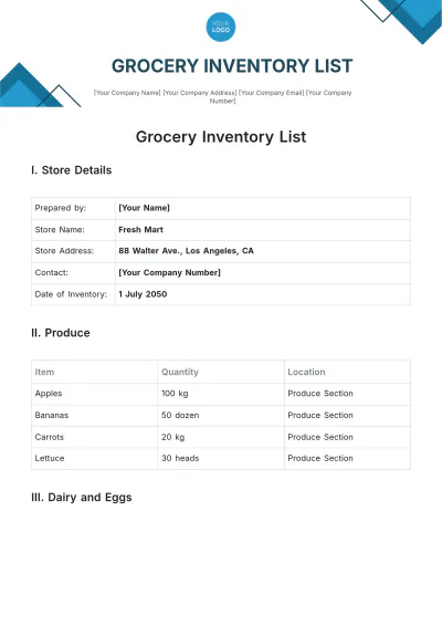 Free Grocery Inventory List Template to Edit Online