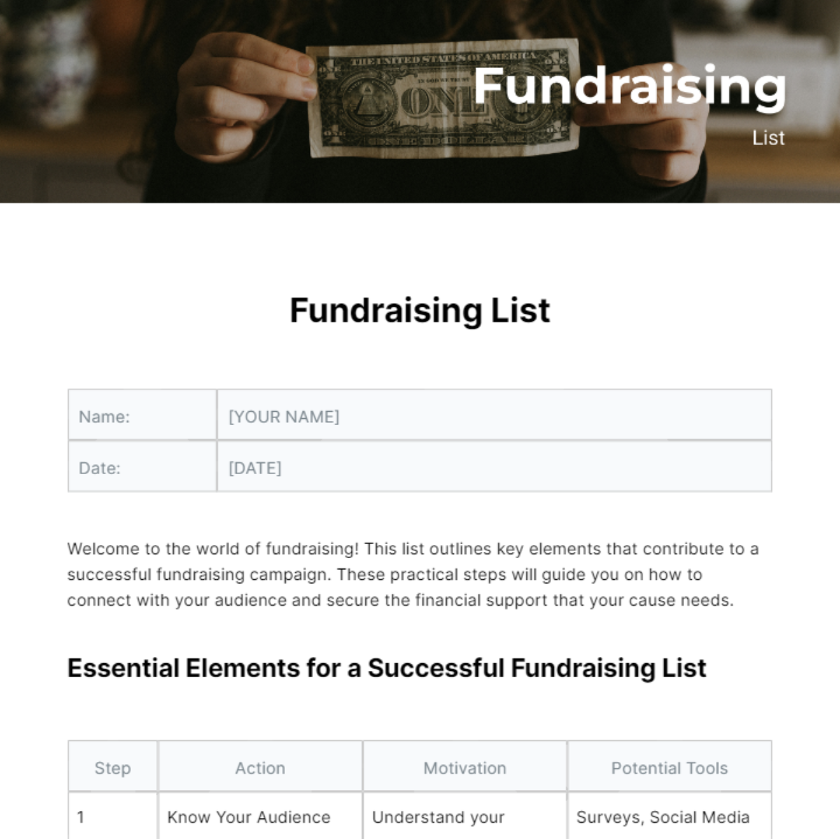 Free Fundraising List Template