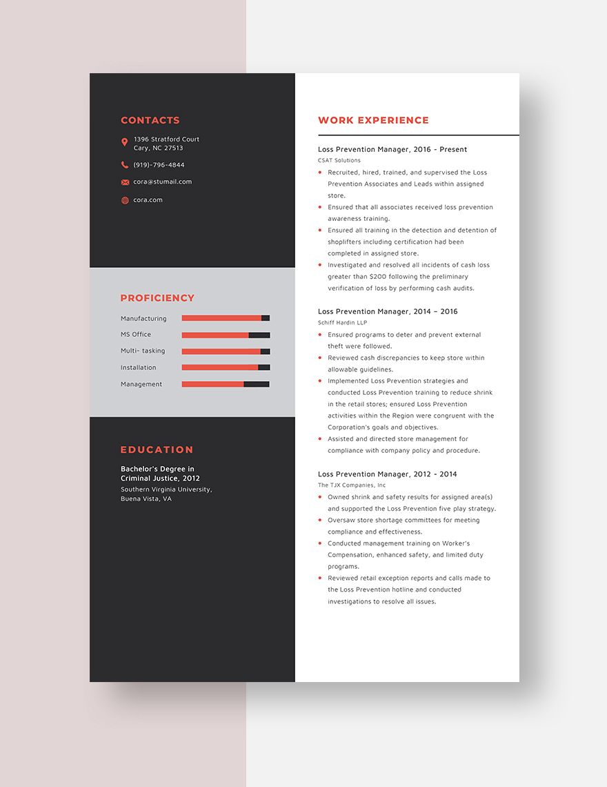 Loss Prevention Manager Resume