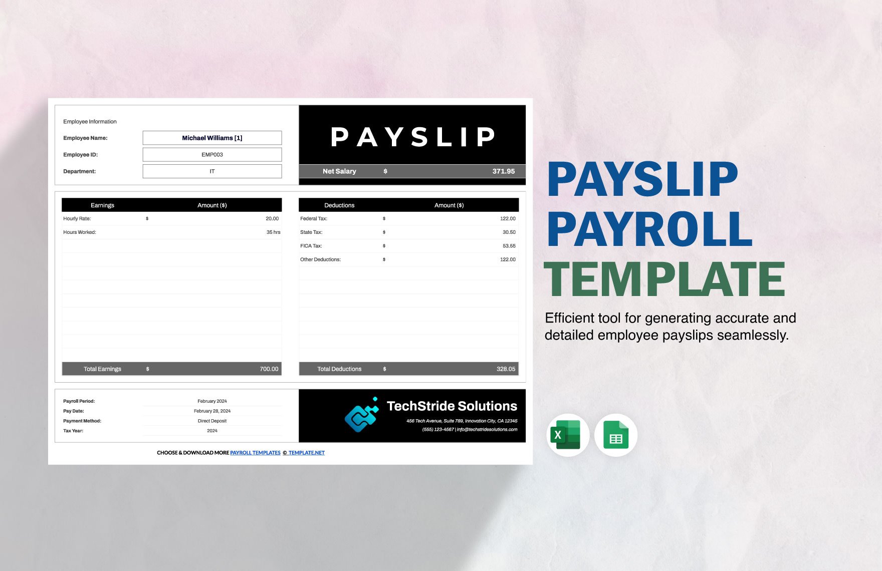 Free Payslip Payroll Template in Excel, Google Sheets