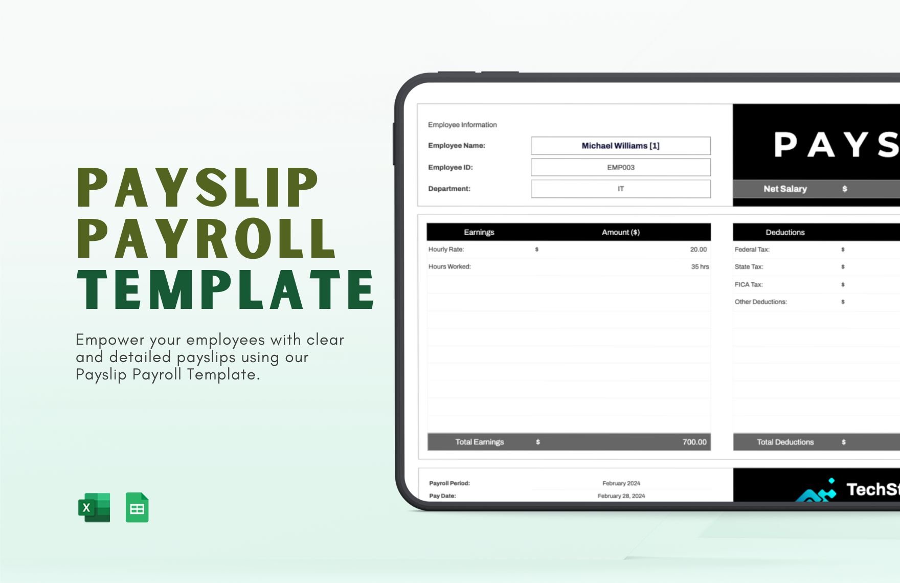 Free Payslip Payroll Template in Excel, Google Sheets