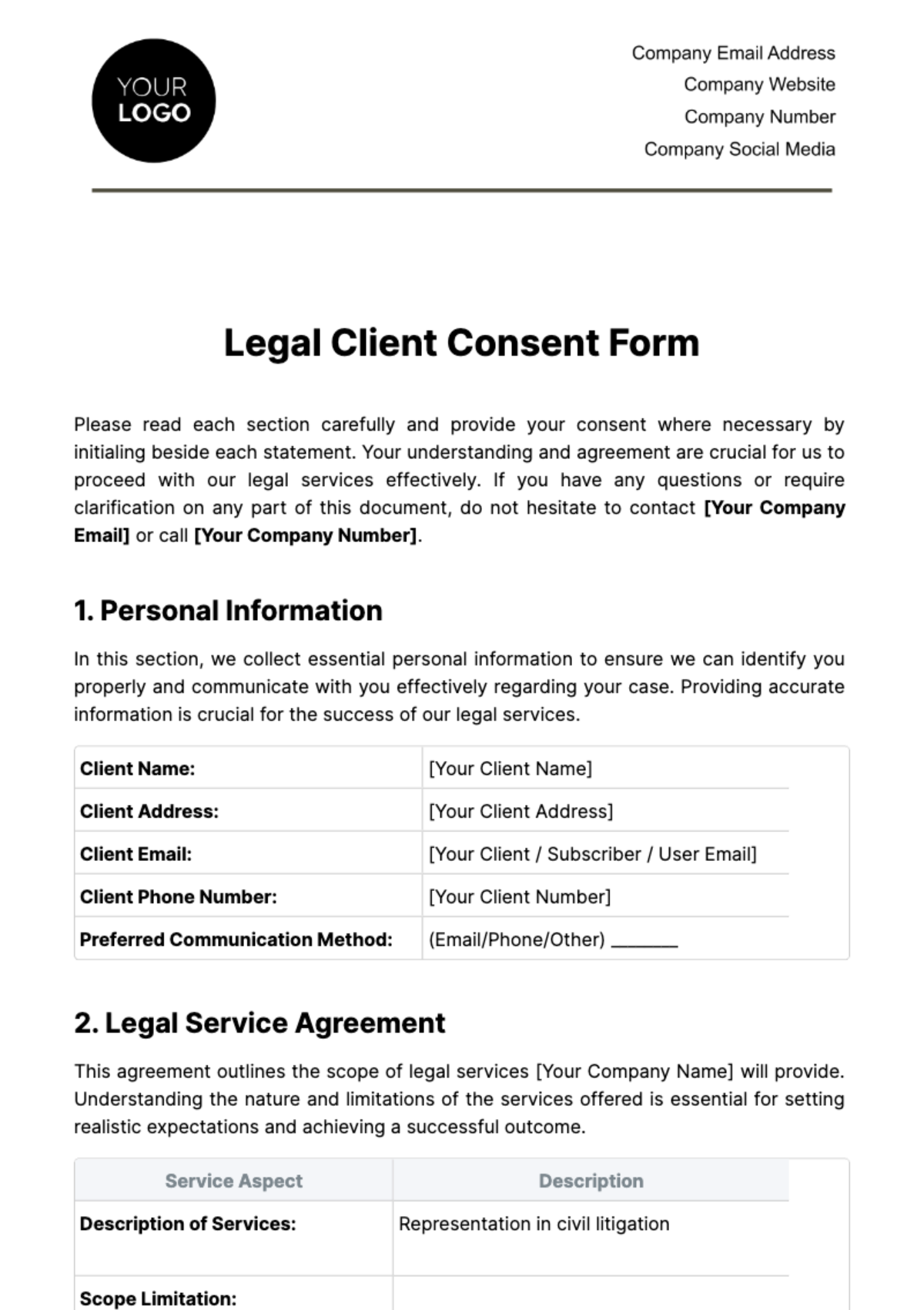 Legal Client Consent Form Template - Edit Online & Download