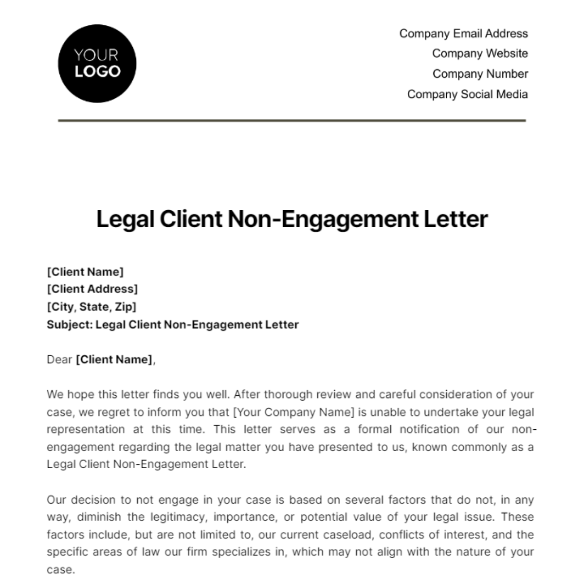 Free Legal Client Non-Engagement Letter Template