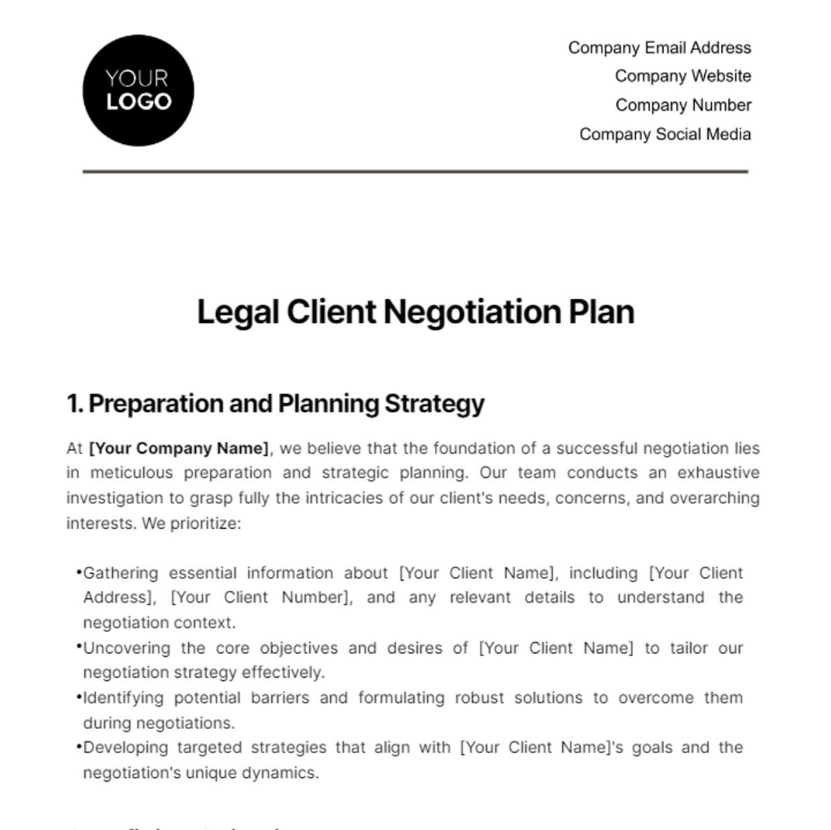 Legal Client Negotiation Plan Template