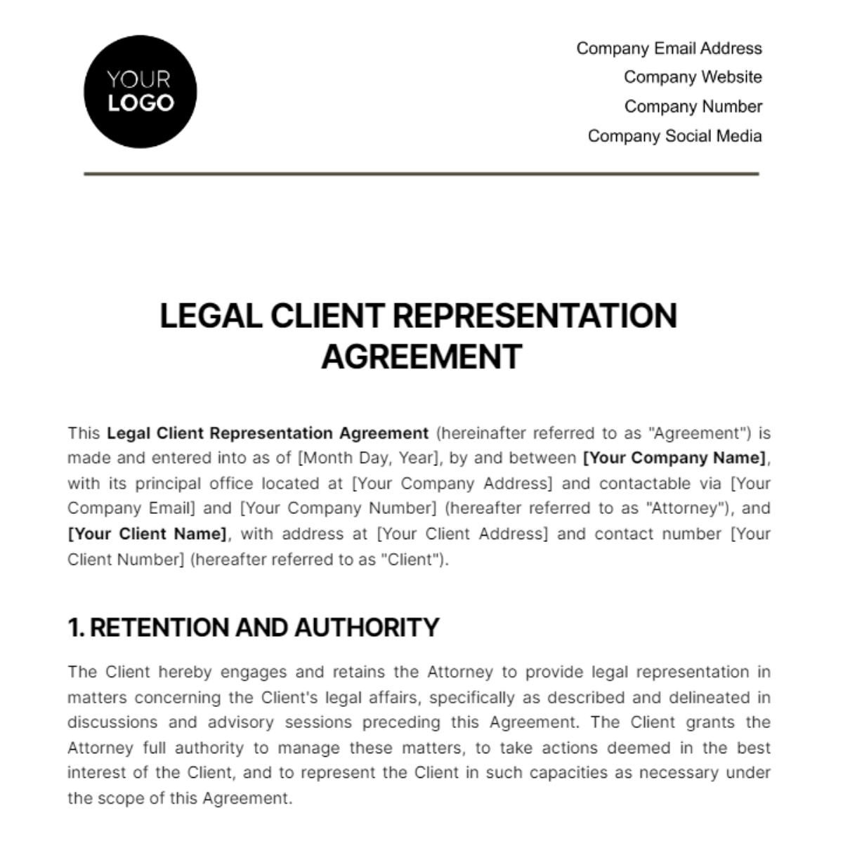 Legal Client Representation Agreement Template