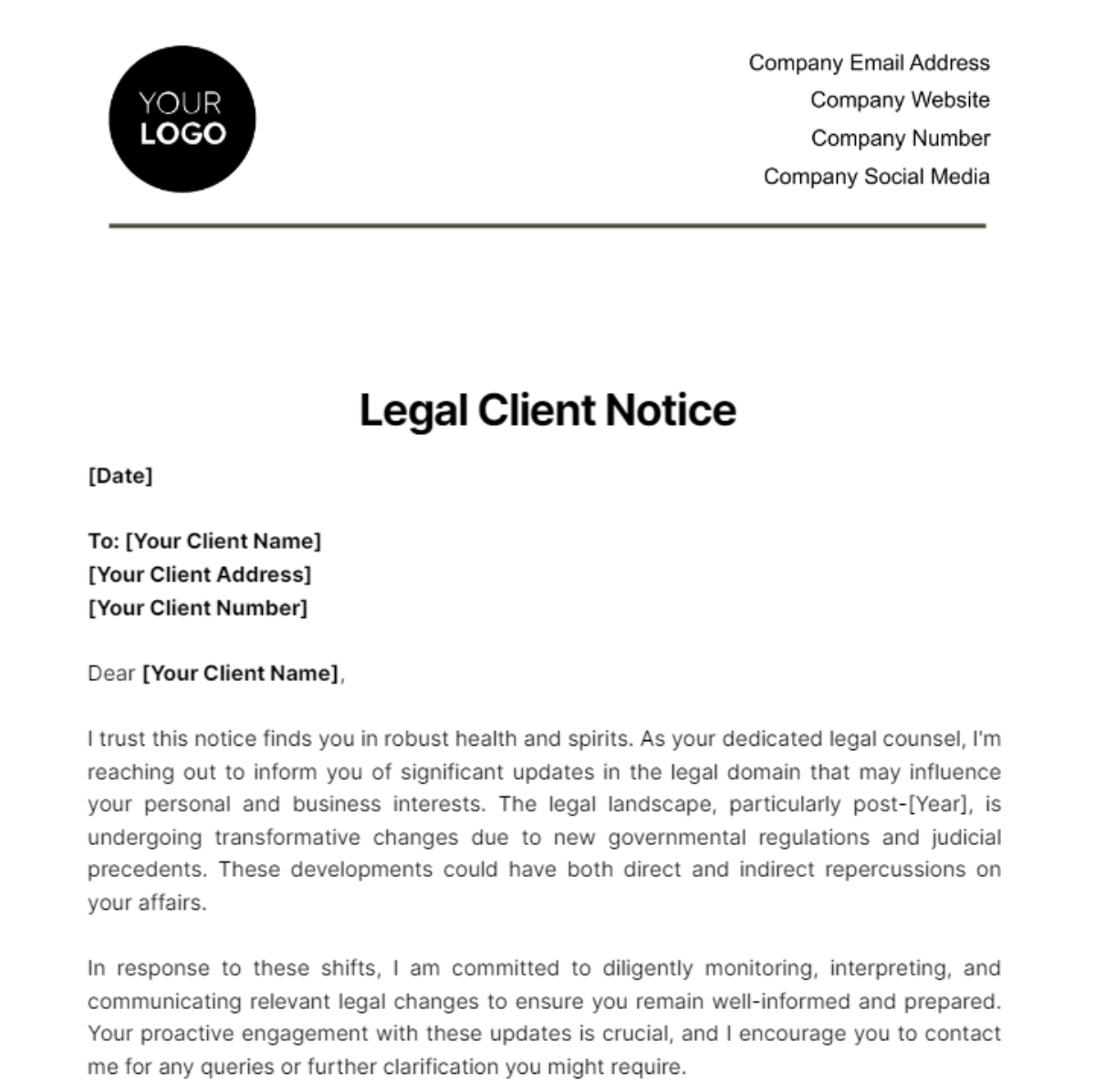 Legal Client Notice Template