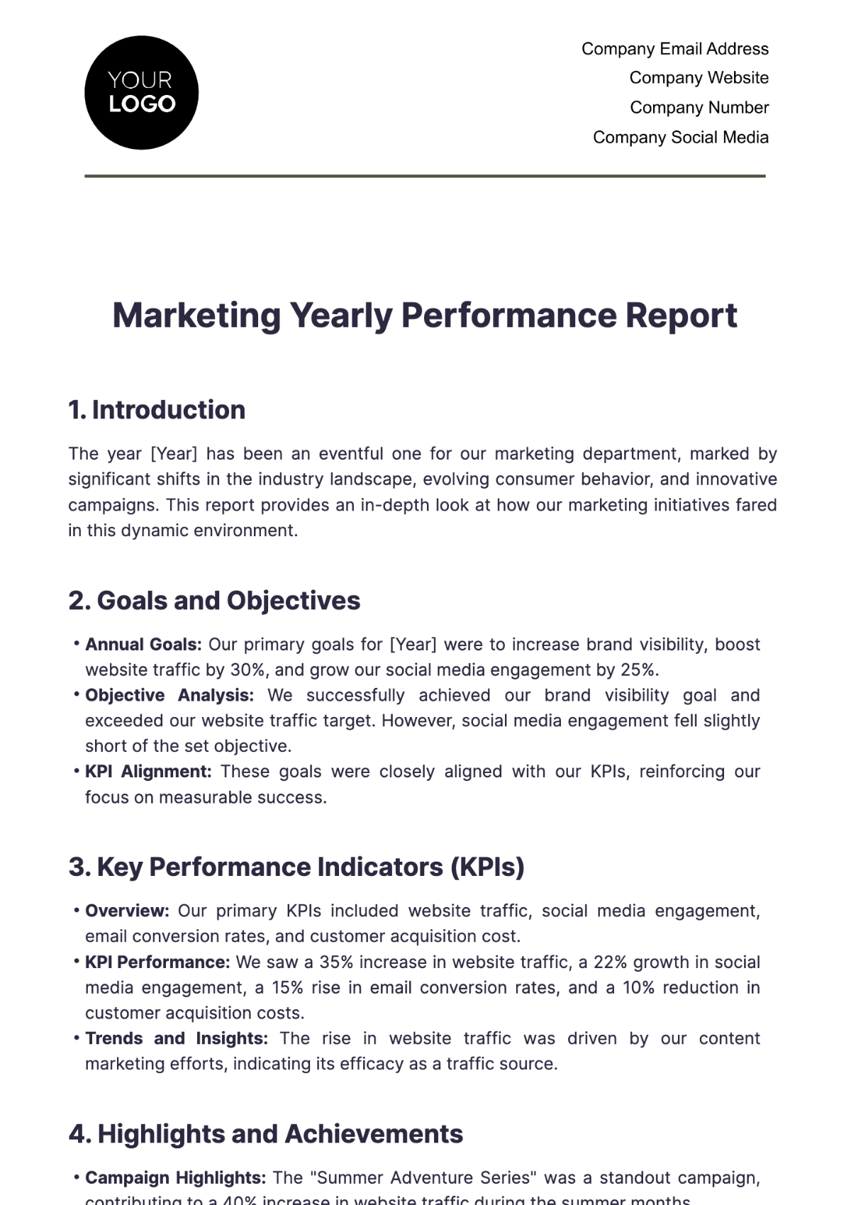 Marketing Yearly Performance Report Template - Edit Online & Download