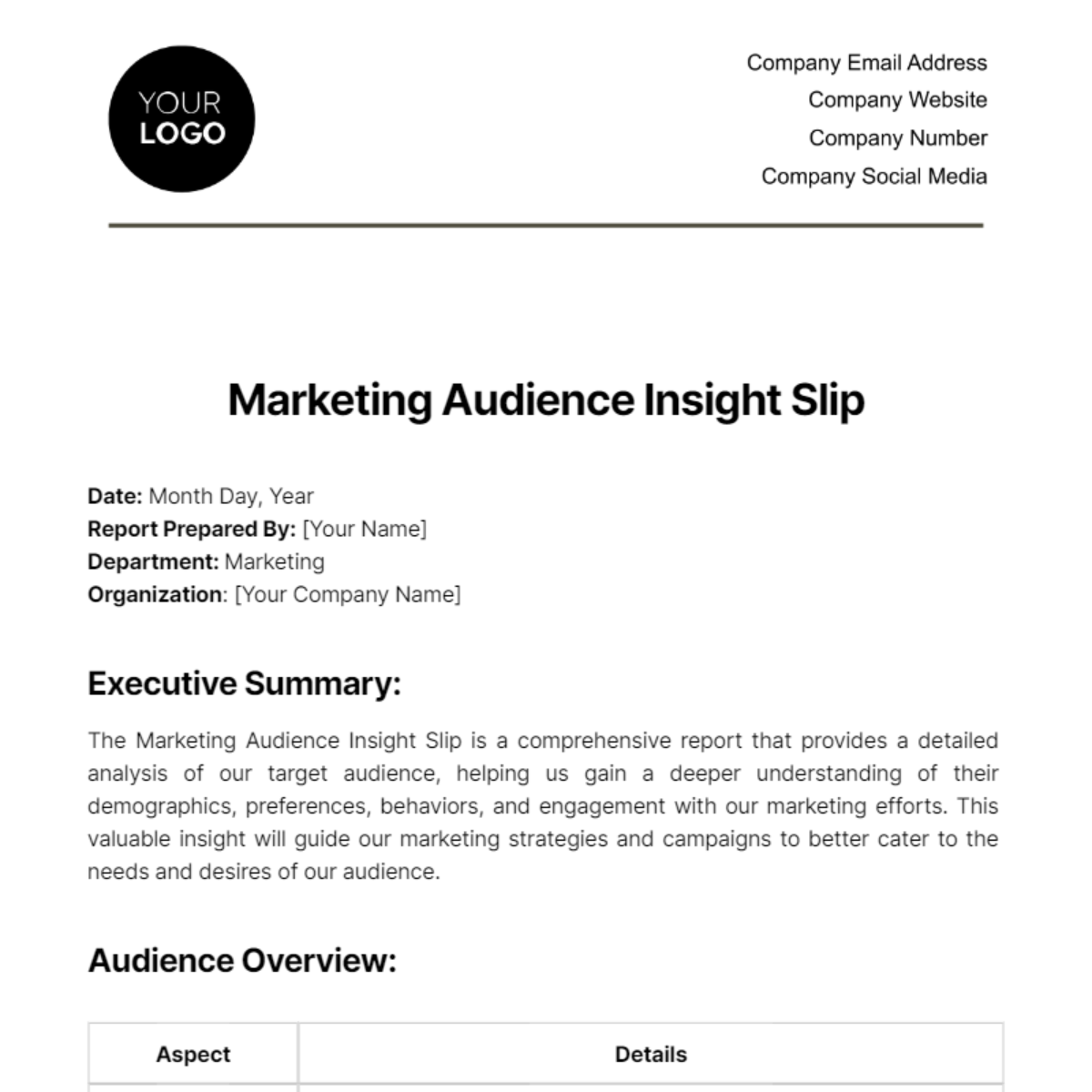 Marketing Audience Insight Slip Template