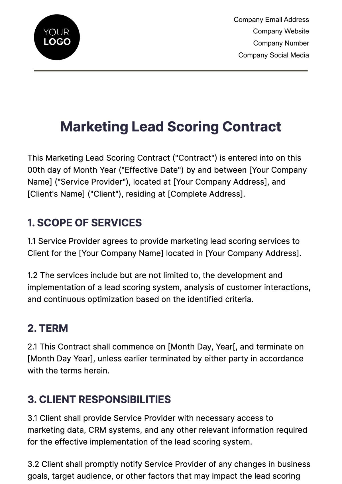 Marketing Lead Scoring Contract Template - Edit Online & Download