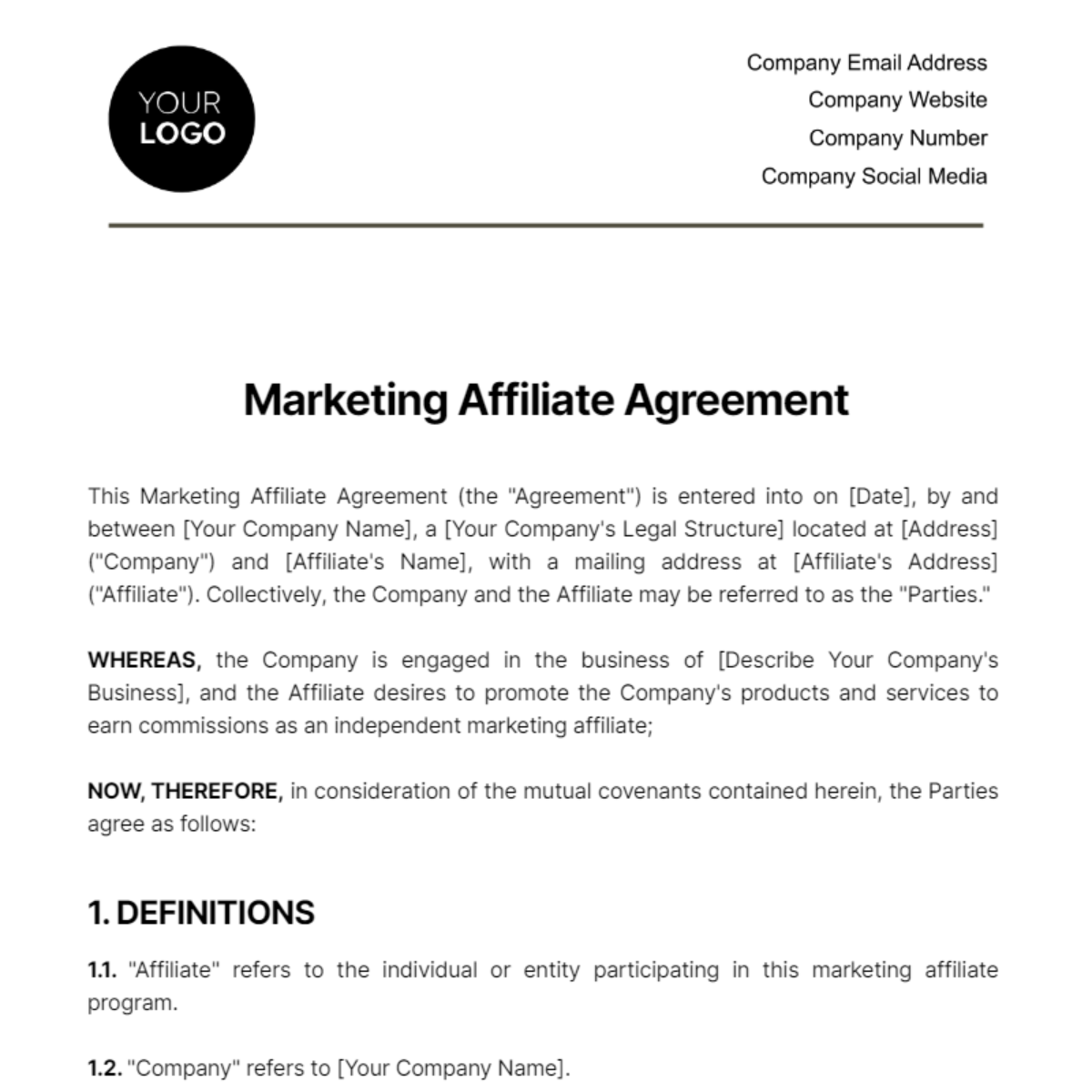 Marketing Affiliate Agreement Template