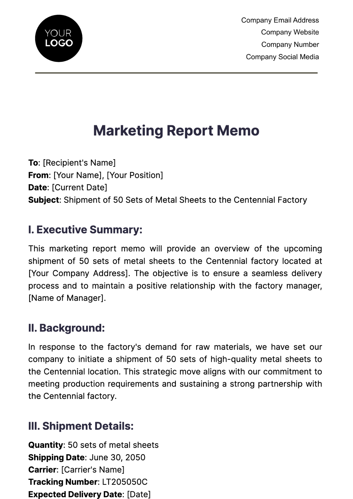 Marketing Report Memo Template - Edit Online & Download