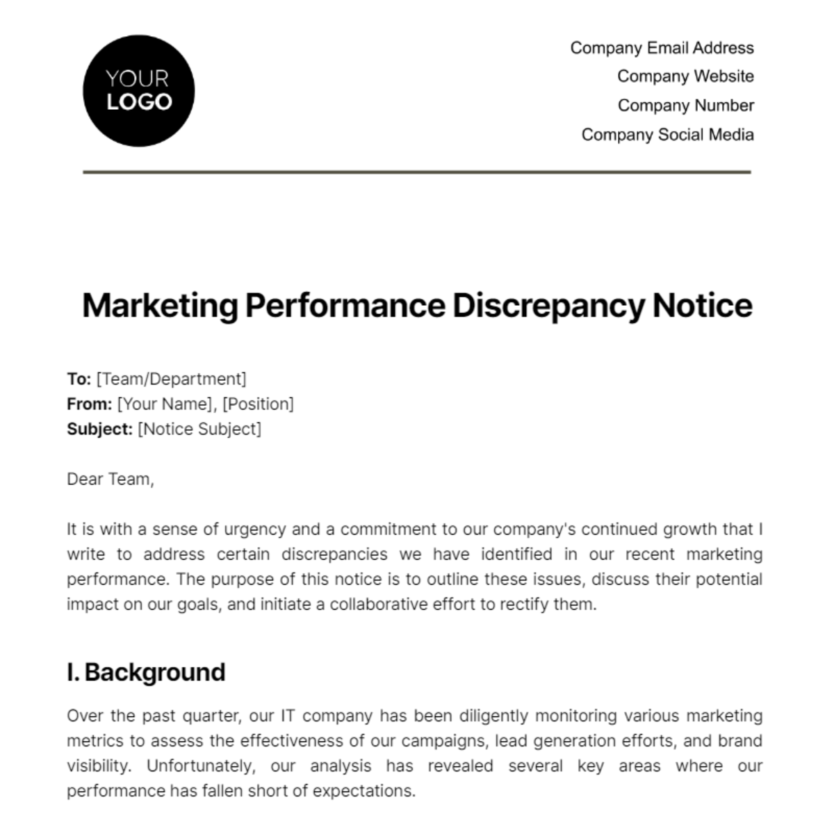Marketing Performance Discrepancy Notice Template