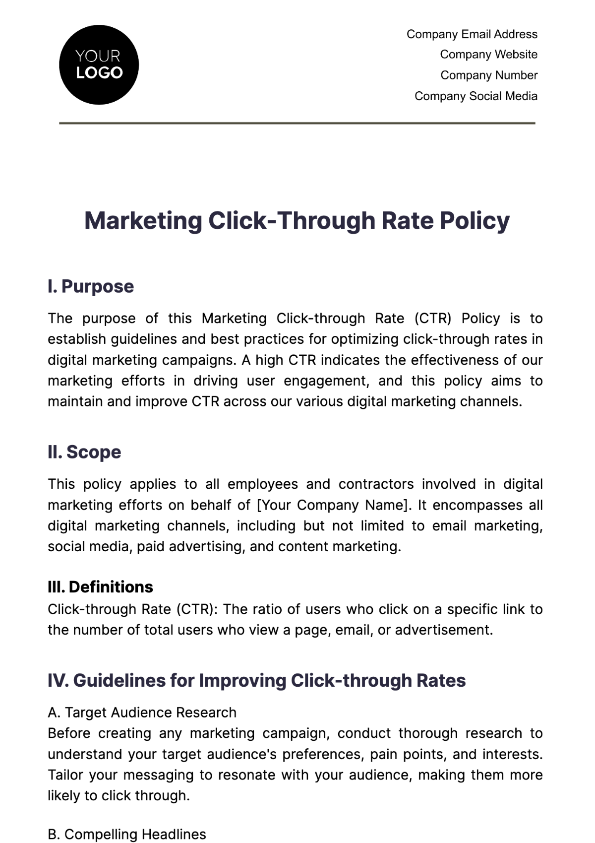 Marketing Click-through Rate Policy Template - Edit Online & Download