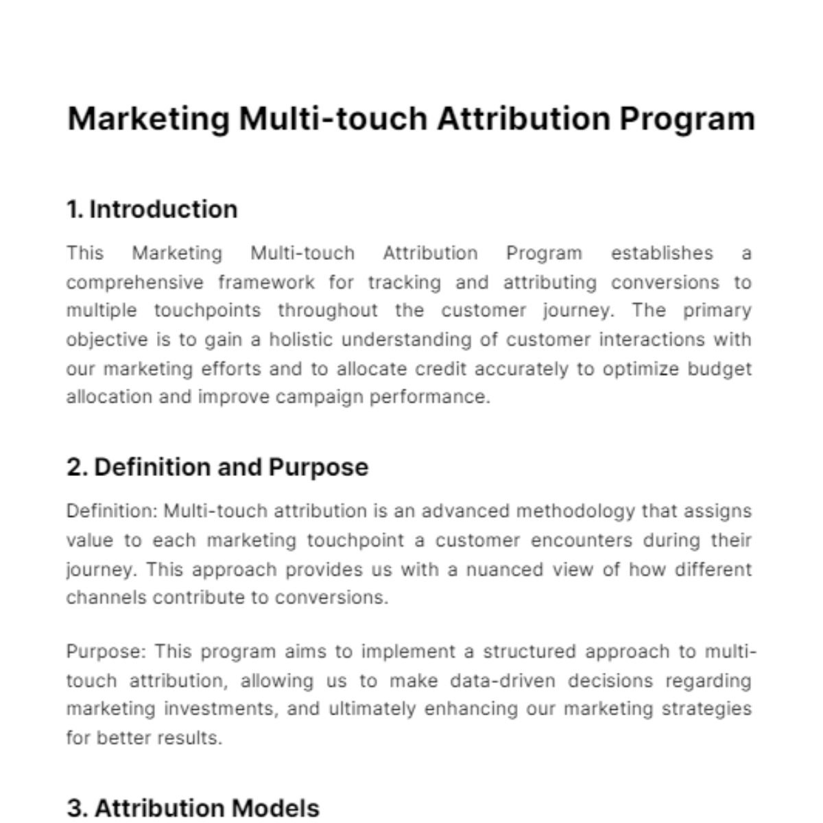 Marketing Multi-touch Attribution Program Template