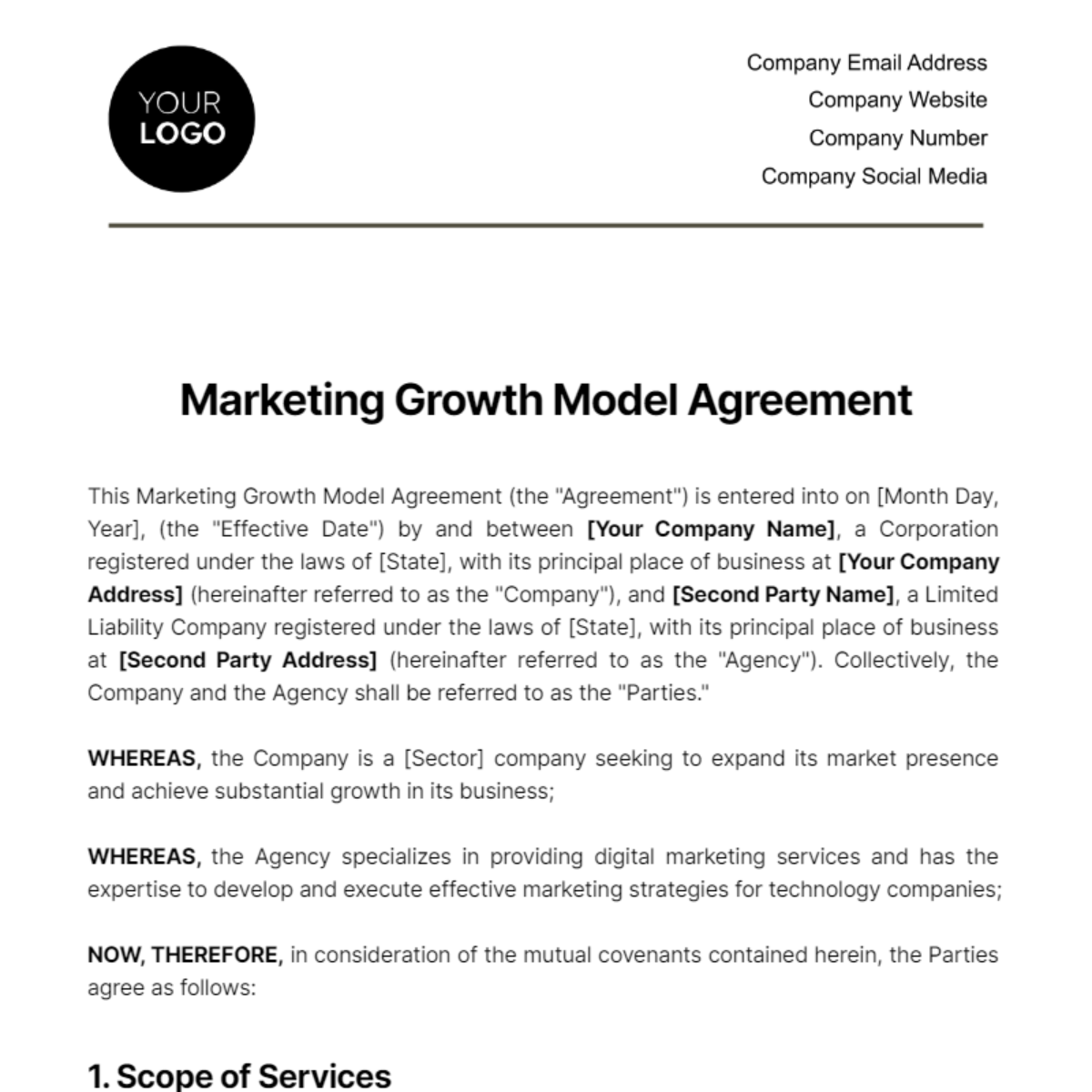 Marketing Growth Model Agreement Template