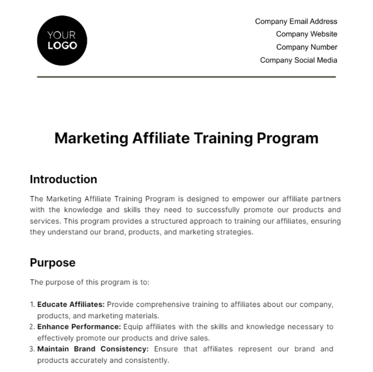 Marketing Affiliate Training Program Template