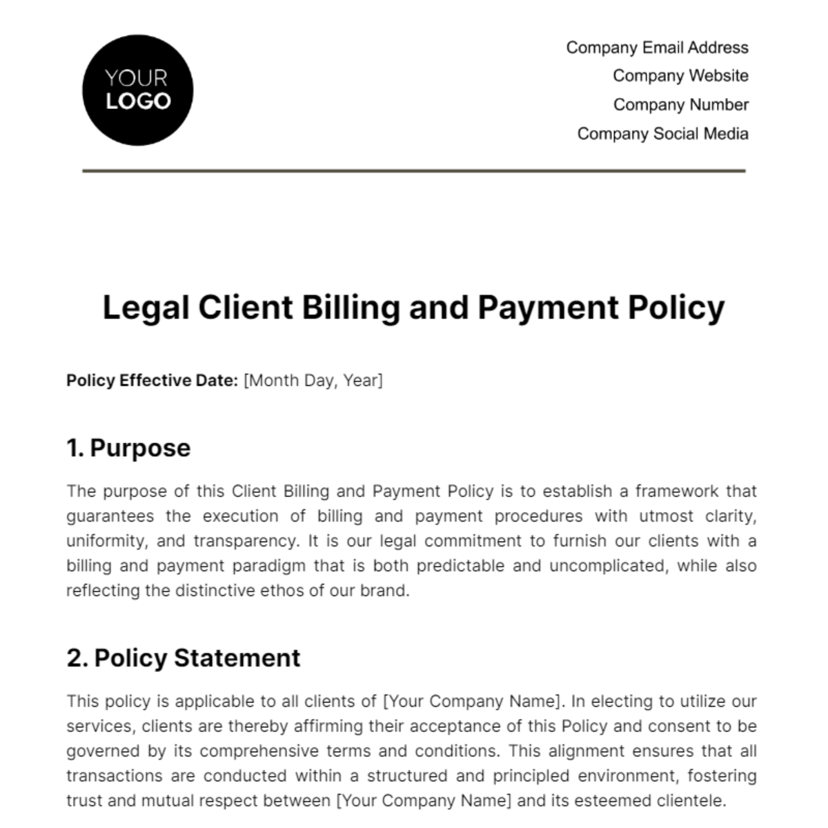 Legal Client Billing and Payment Policy Template
