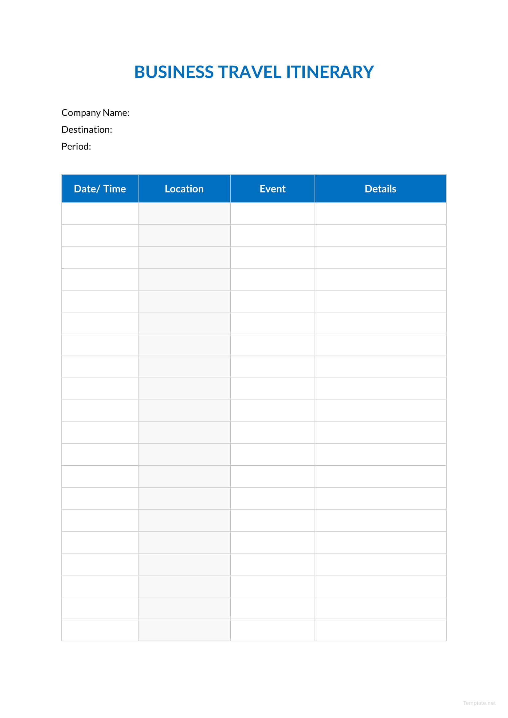 microsoft word business travel itinerary template