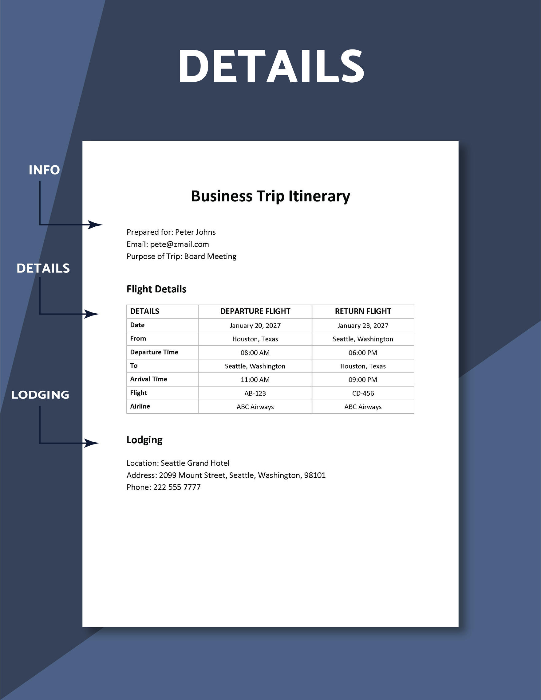 Business Travel Itinerary