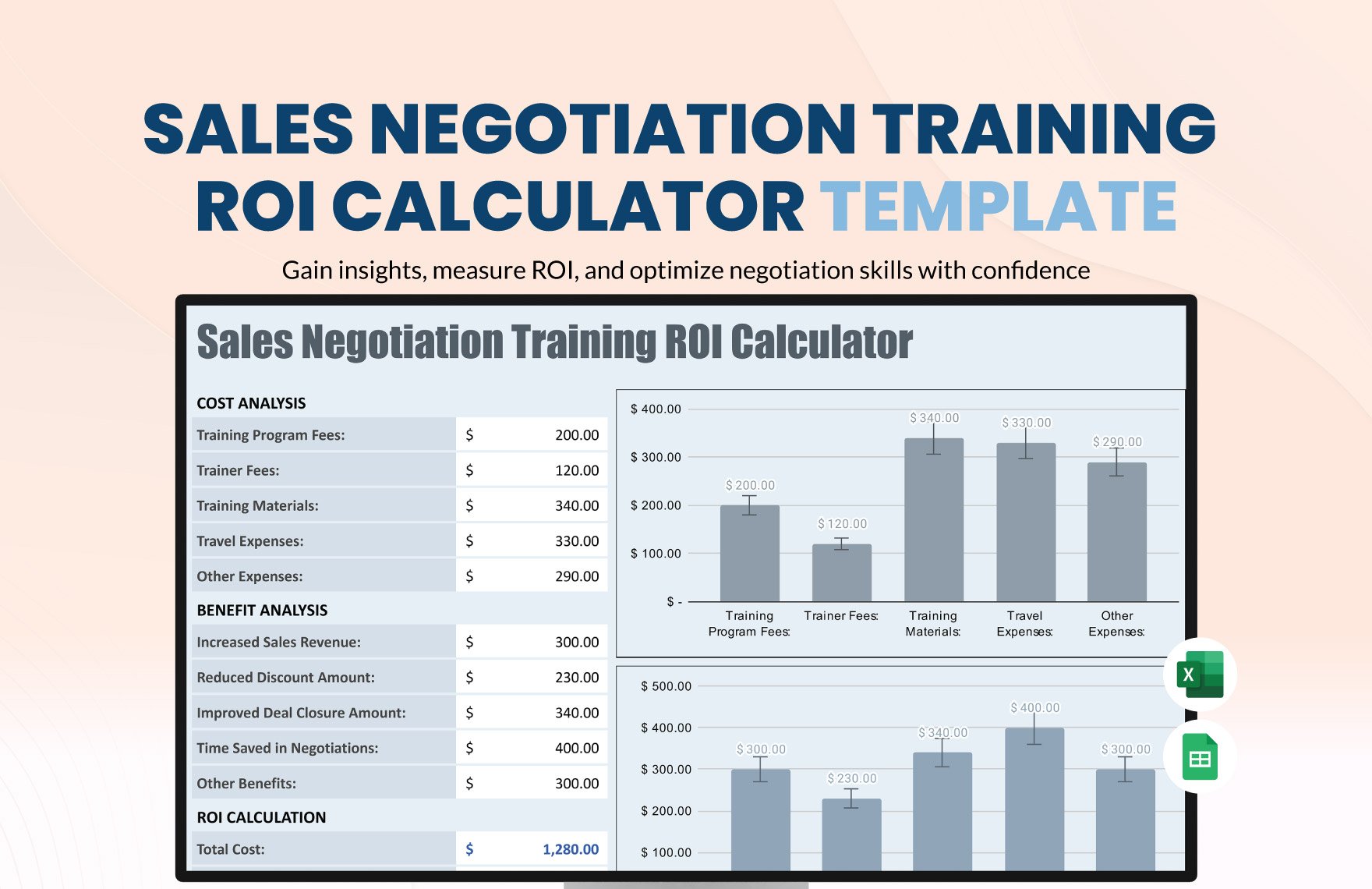 Sales Negotiation Training ROI Calculator Template in Excel, Google Sheets