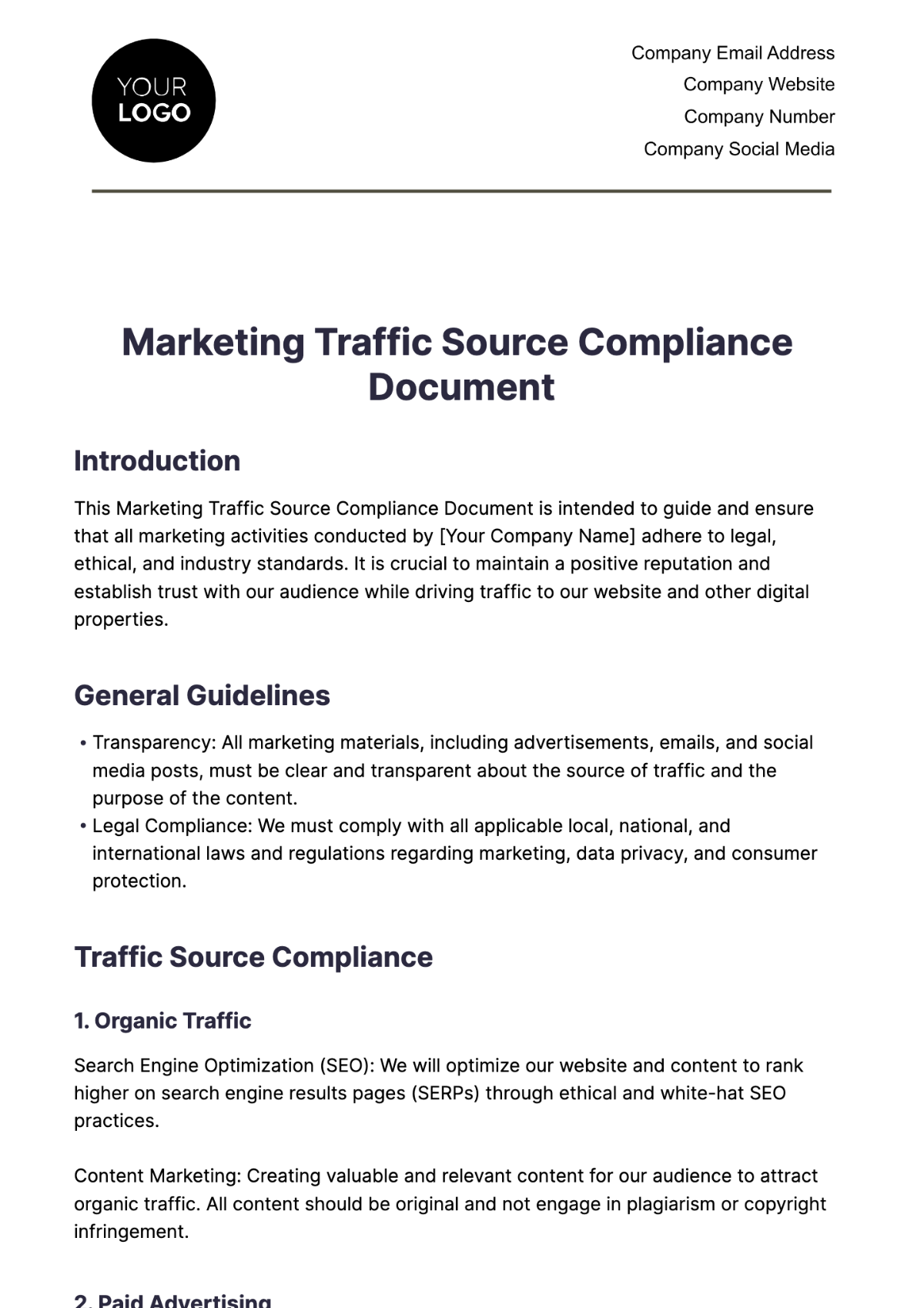 Marketing Traffic Source Compliance Document Template - Edit Online & Download