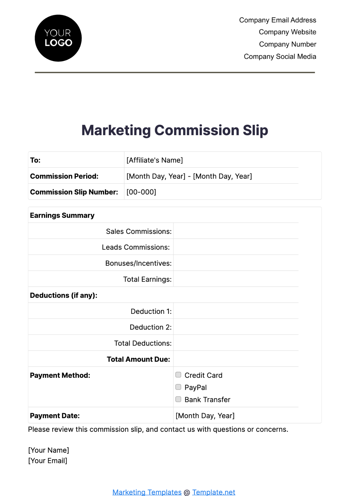 Marketing Commission Slip Template - Edit Online & Download