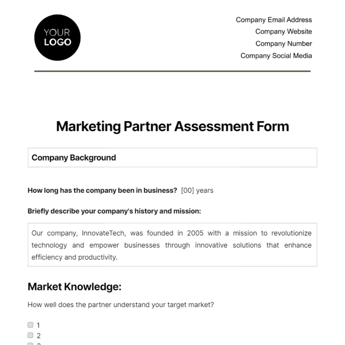 Marketing Partner Assessment Form Template